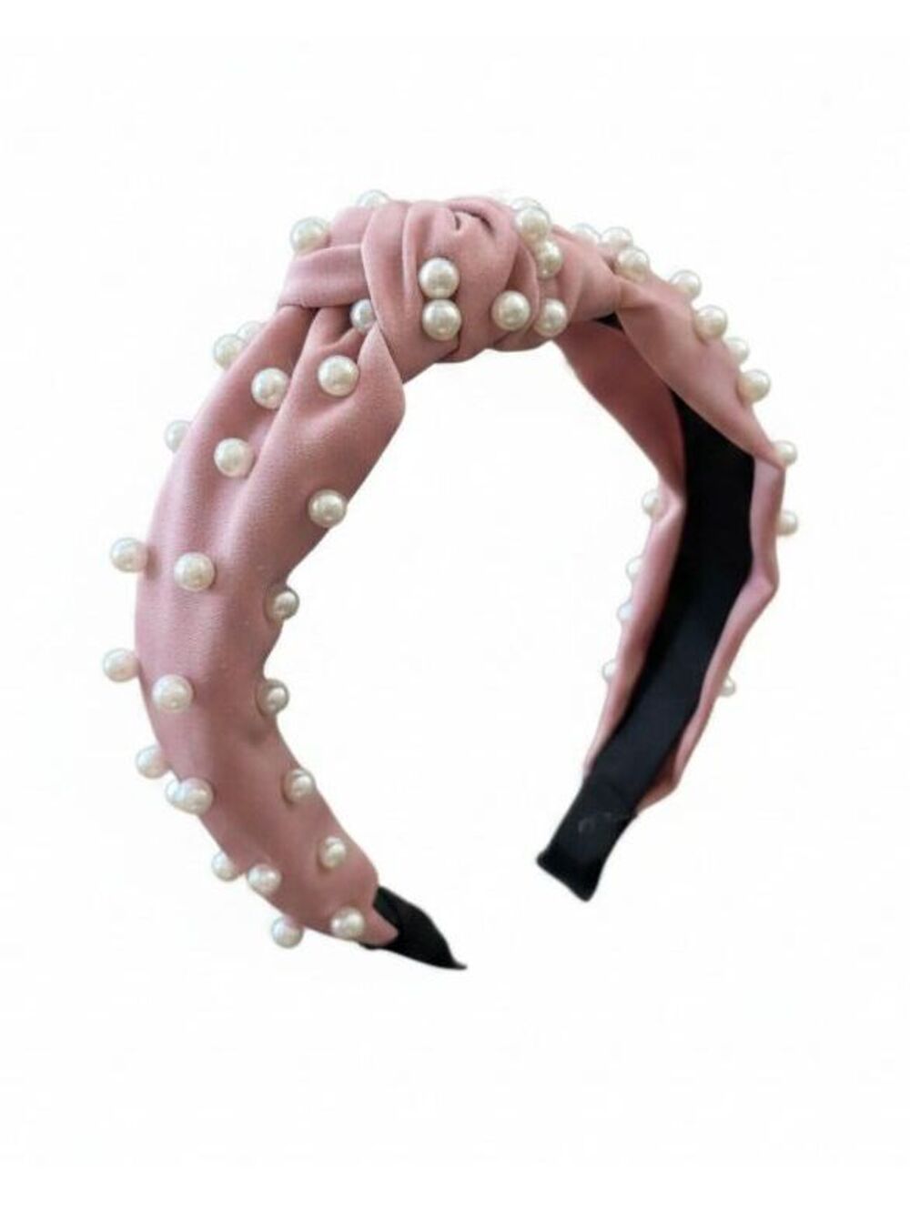 Pink Knotted Headband with Faux Pearl Embellishments